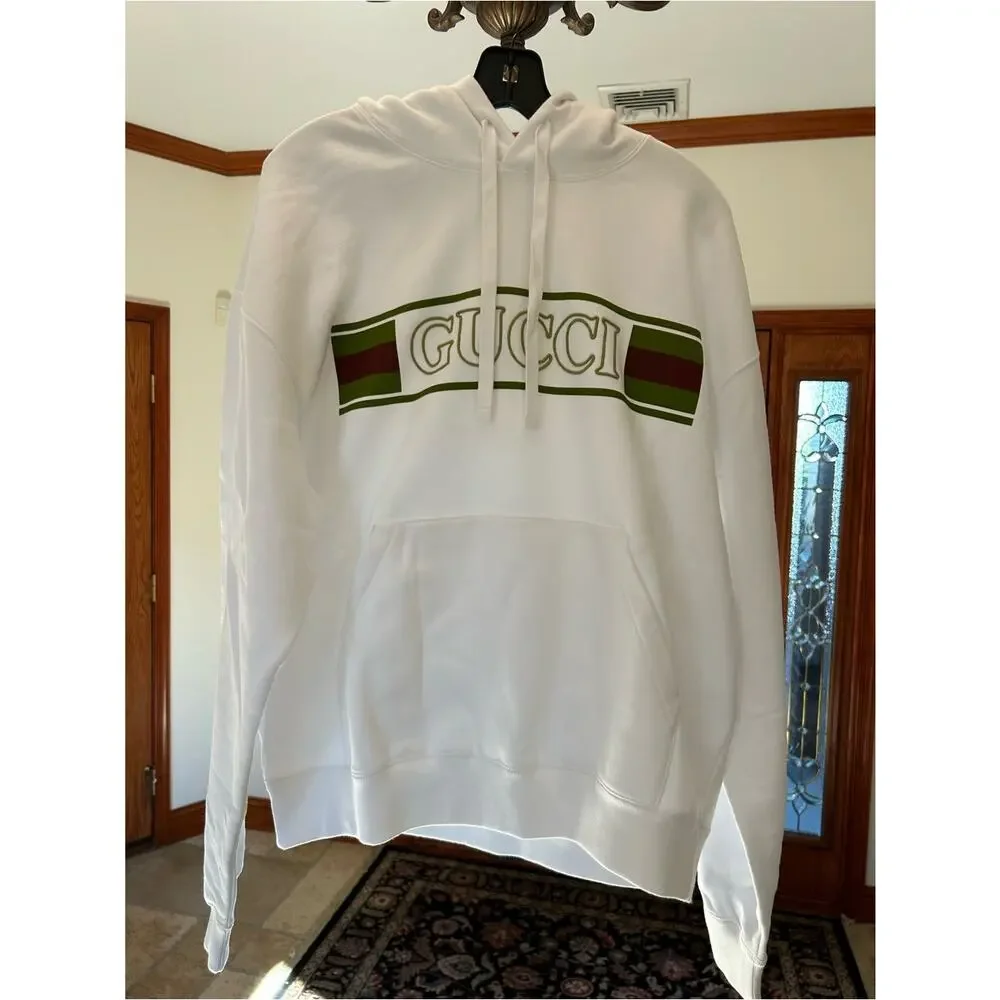 Men's Gucci cotton, hooded sweatshirt, green/red web stripe logo size large